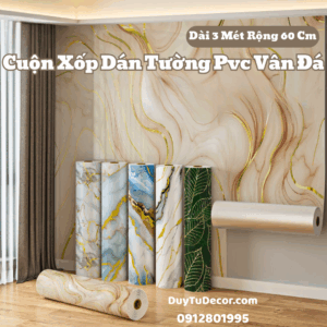 Cuộn Xốp Dán Tường bề mặt phủ PVC vân đá, có sẵn keo